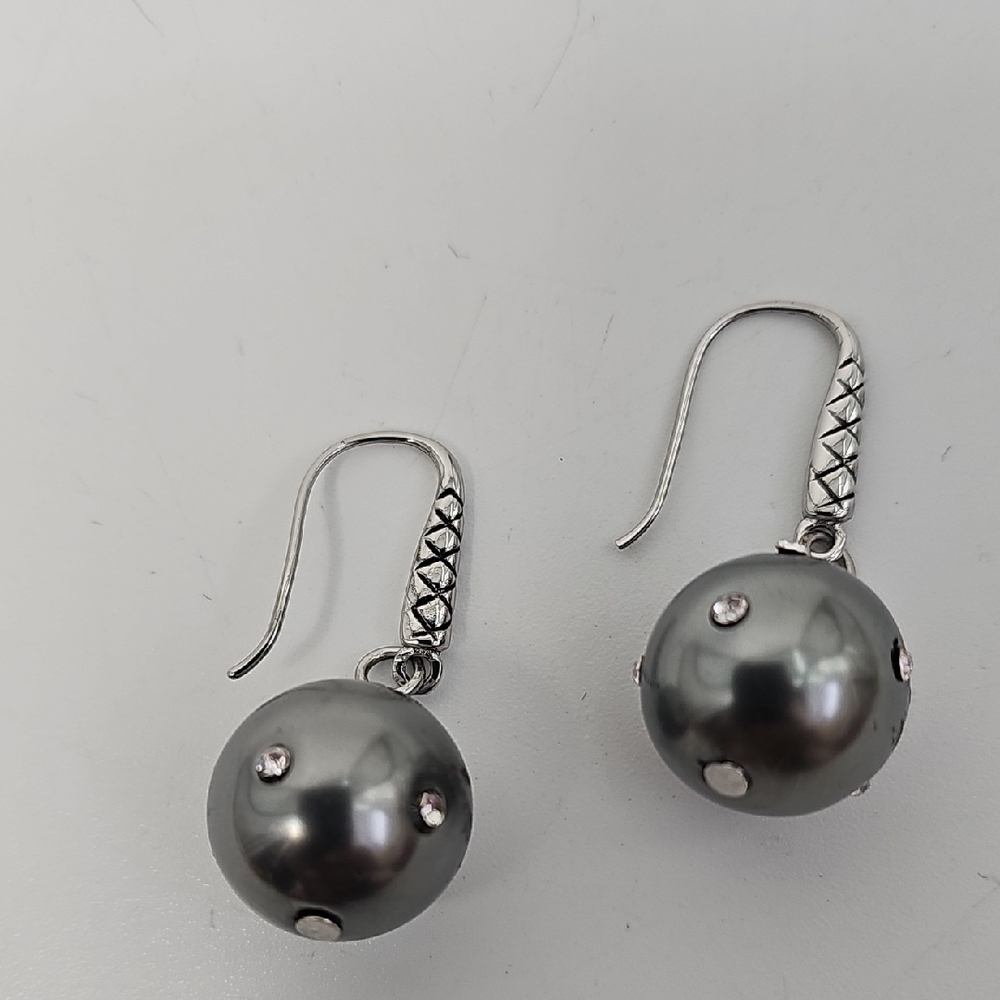 WHBM Elegant Gunmetal Gray Ball Drop Earrings w Crystal Accents‎ Glam Feminine
